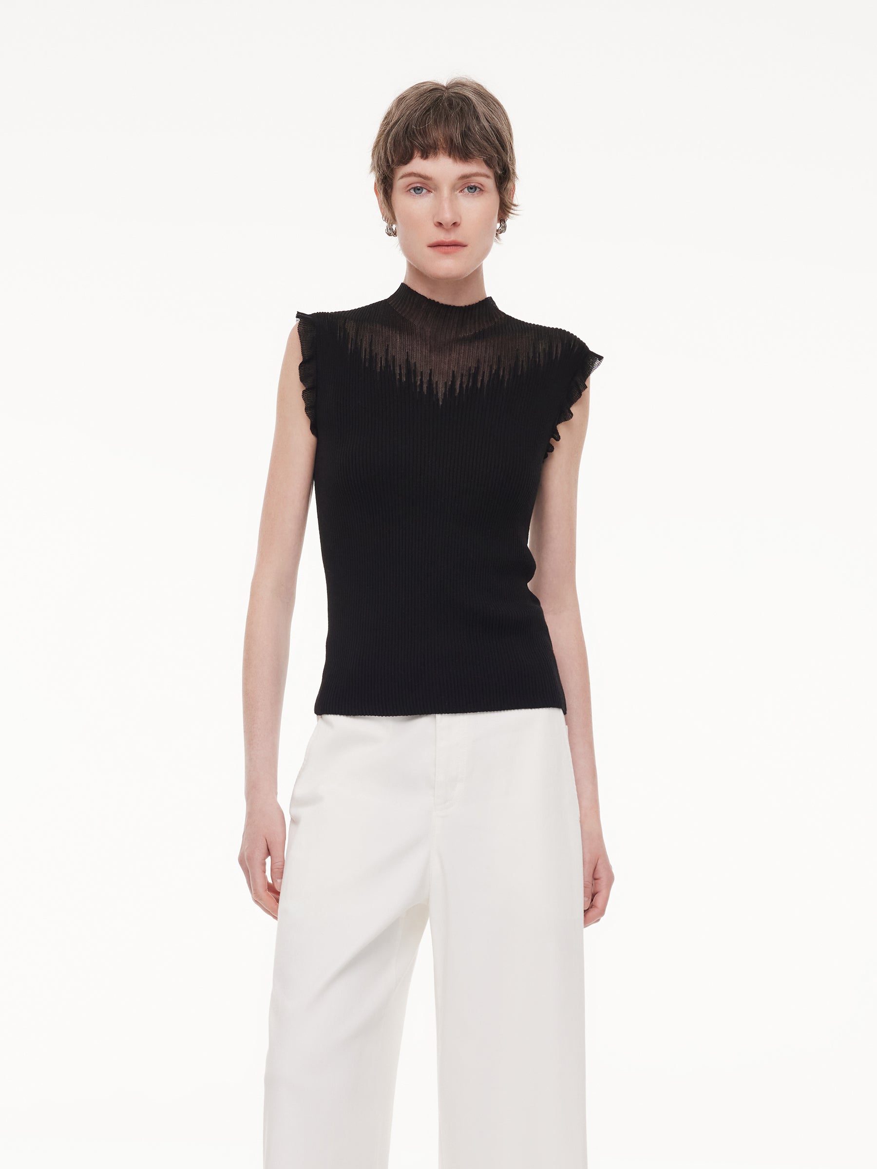 Mock-Neck Ruffle Tank