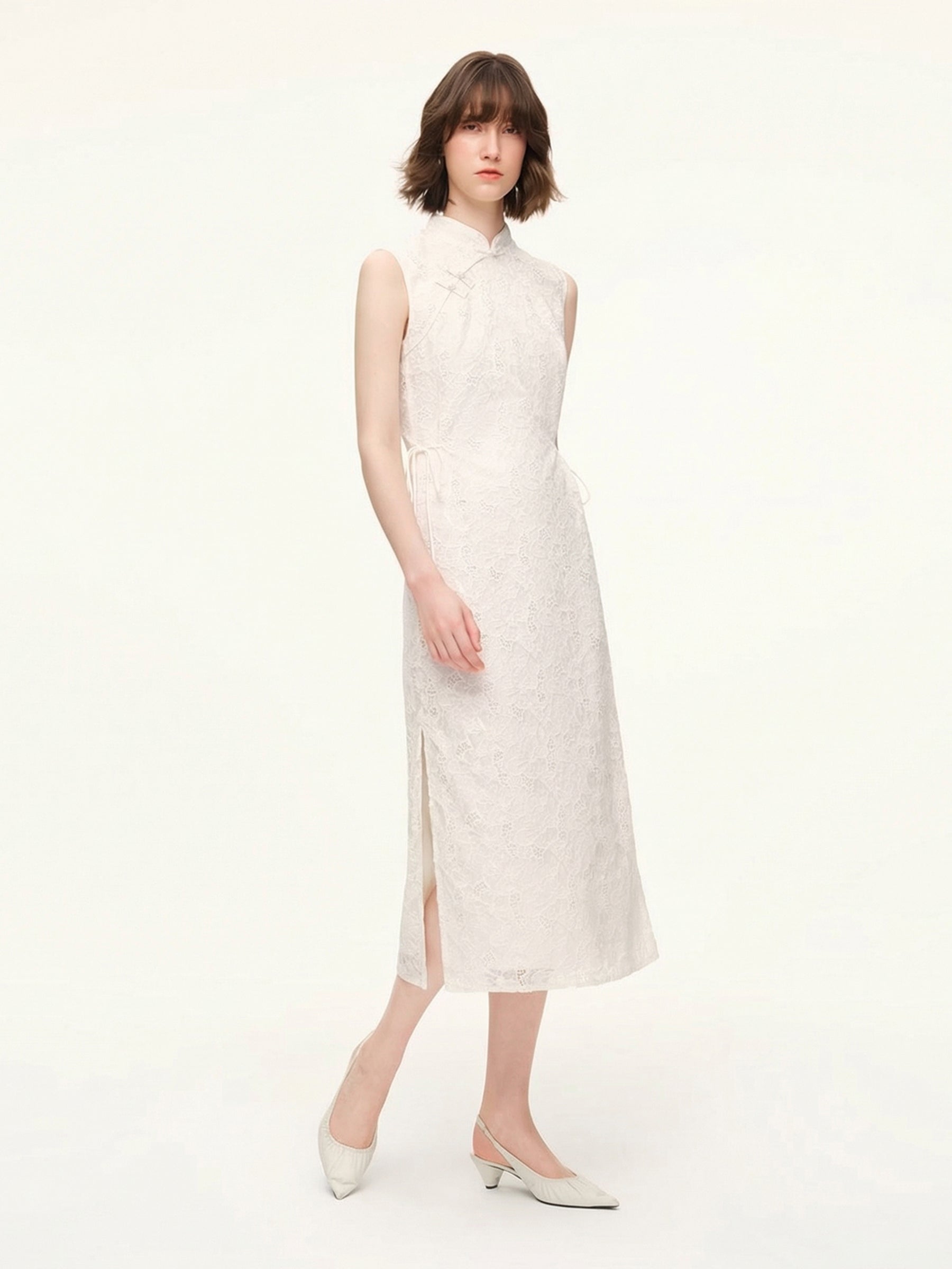 Sequin Lace Qipao Midi Dress