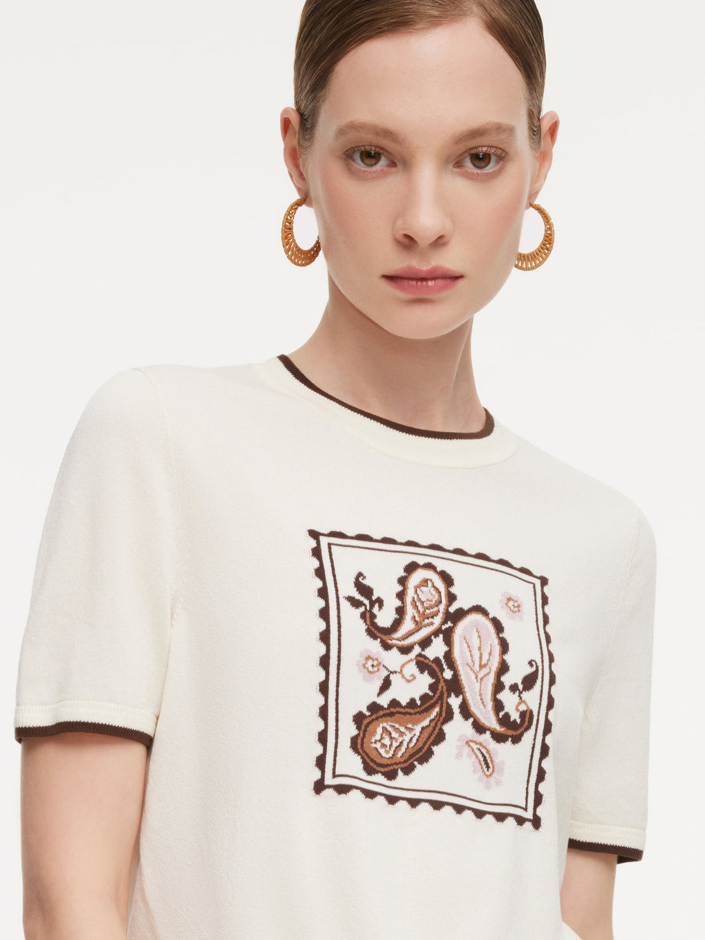 Lyocell Blend Stamp Print Knit Top