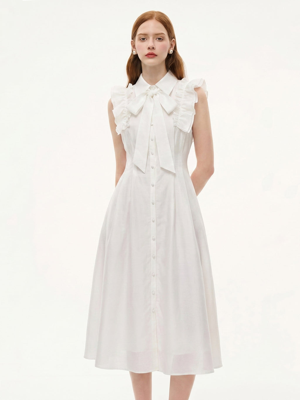 Lyocell Cinched Ruffle Dress