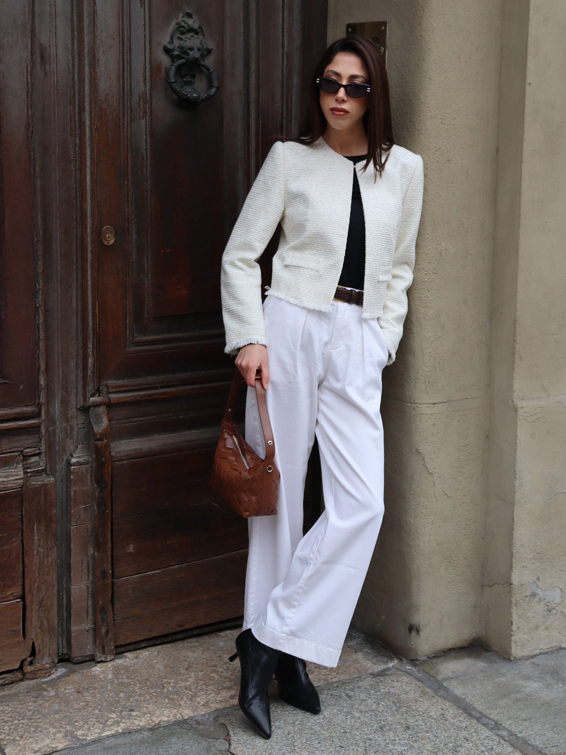 Frayed Hem Round Neck Jacket