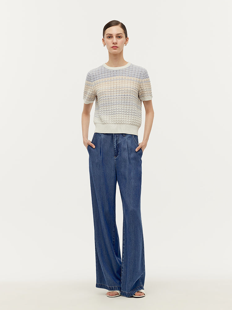 Blue-White Gradient Cotton Top