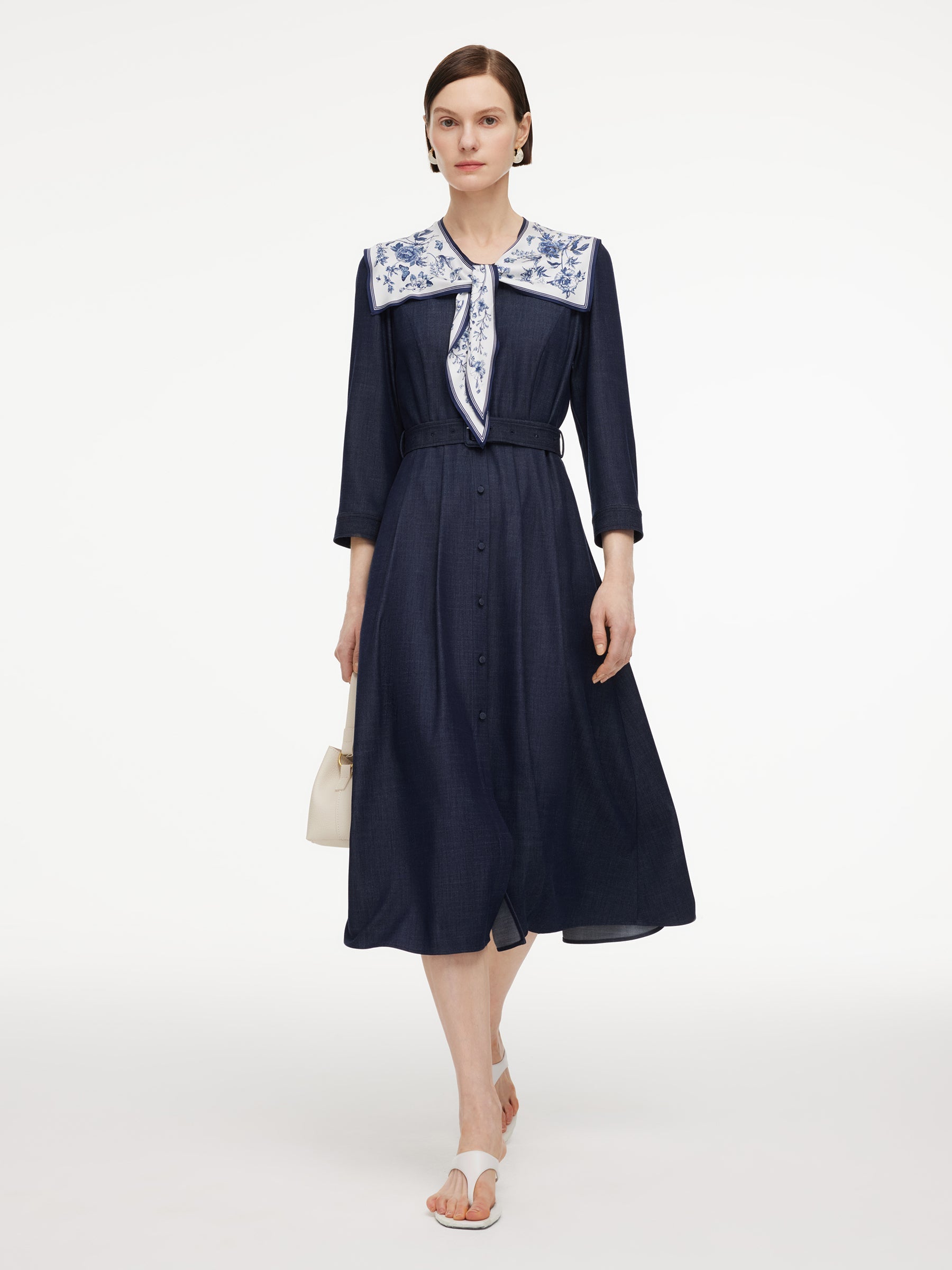 Faux-Denim Cinched Maxi Dress