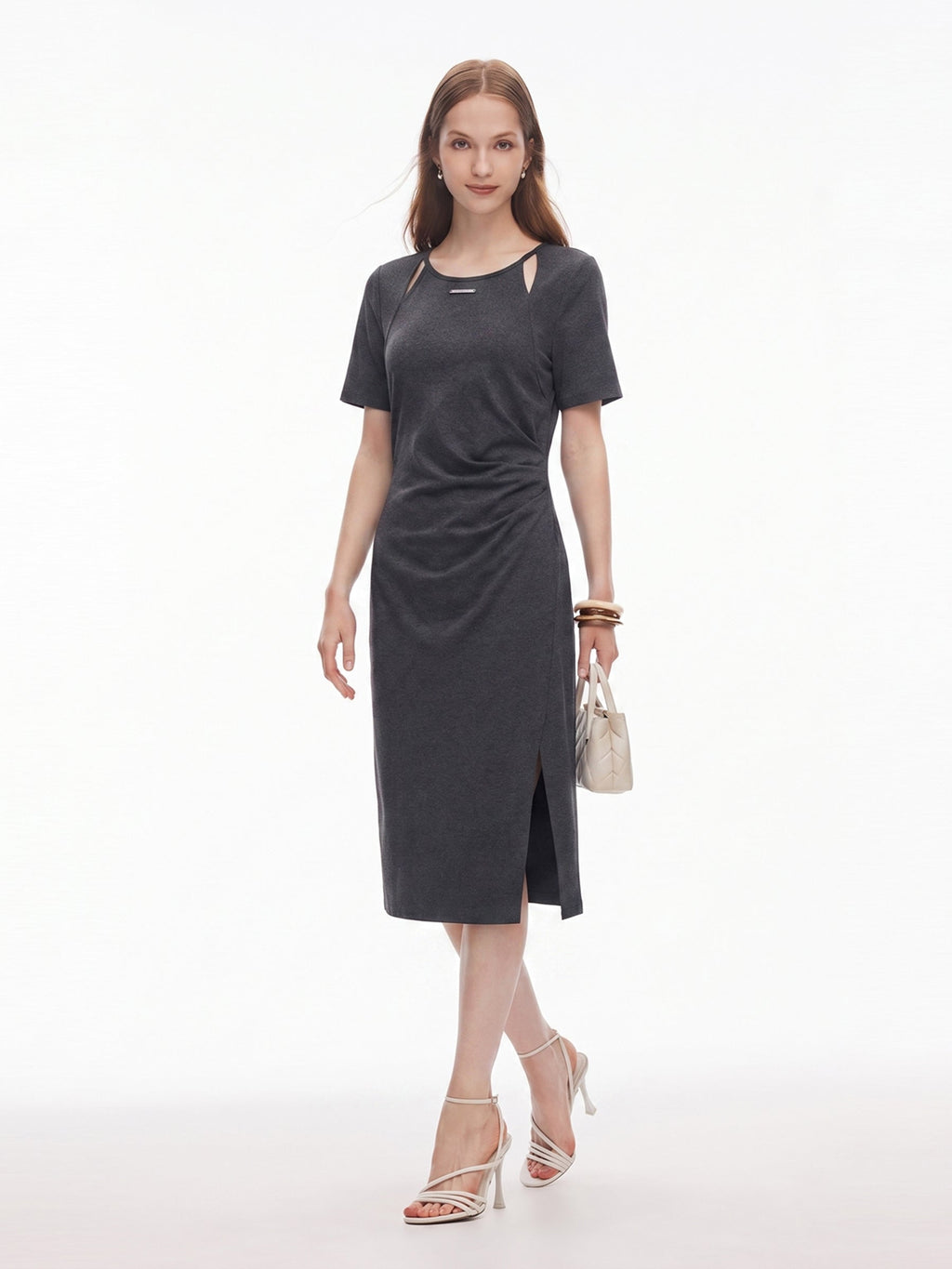 Knit Shoulder-Cutout Midi Dress