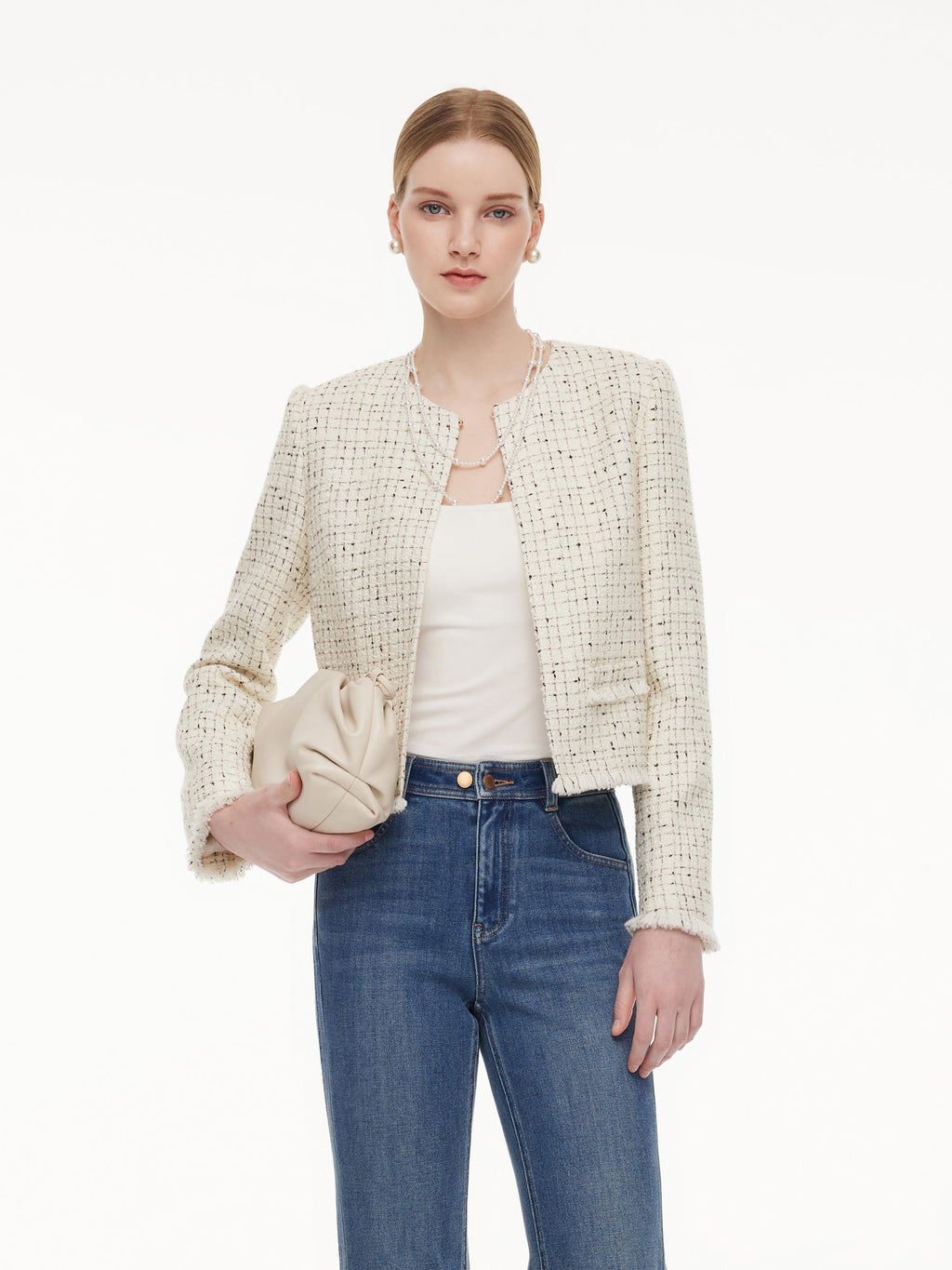 Wool Blend Frayed Hem Jacket