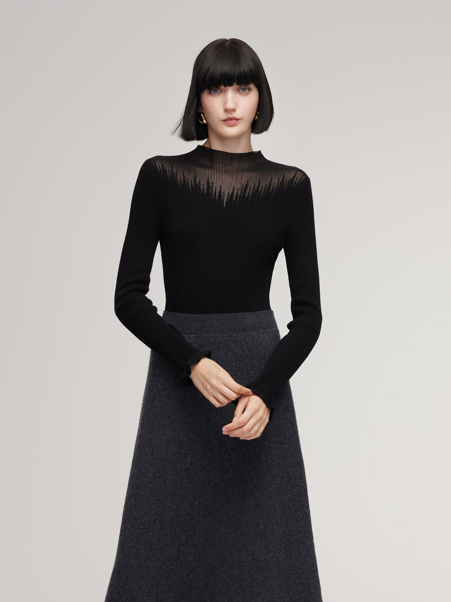 Tencel Wool Mock Neck Knit Top