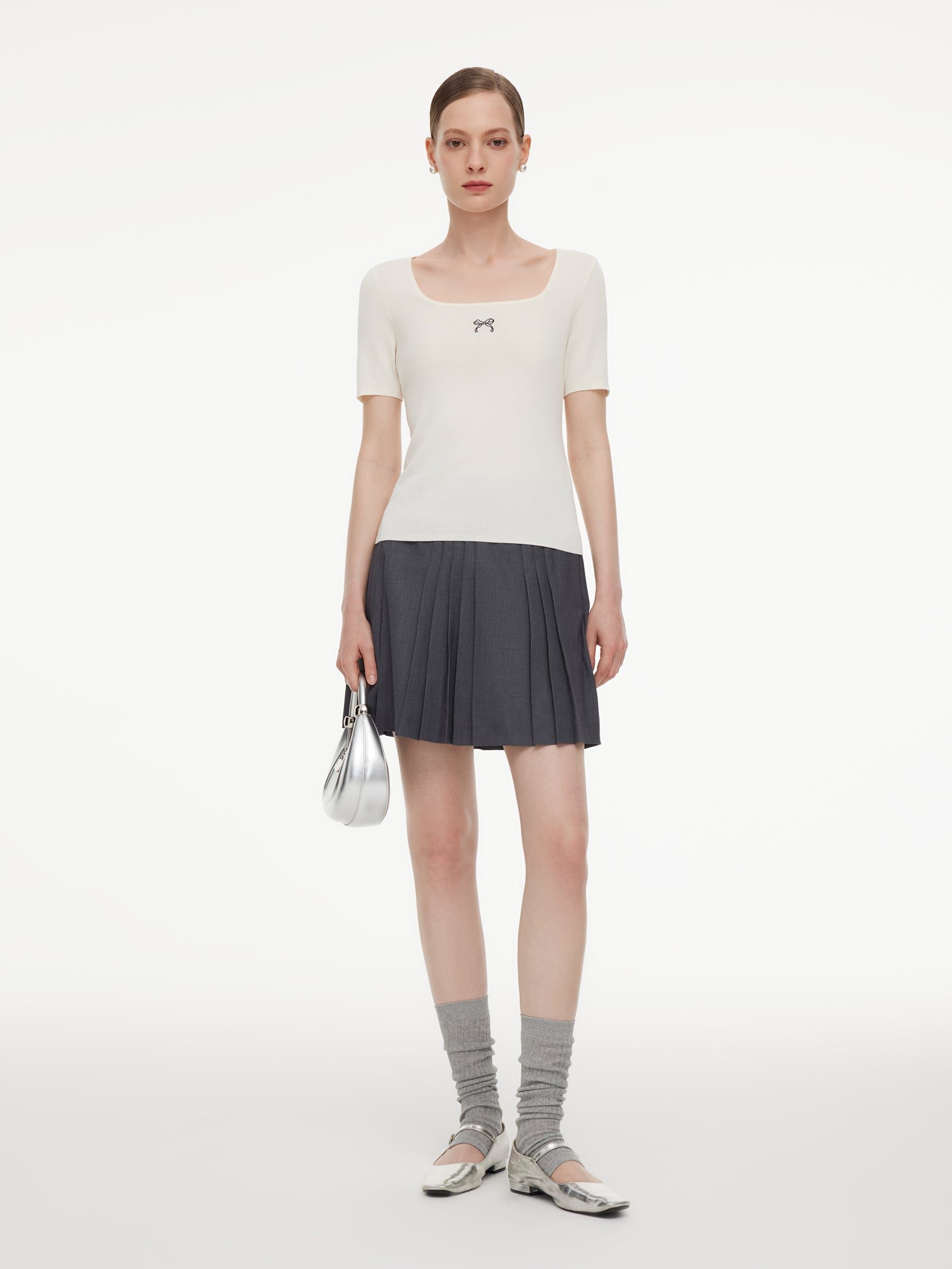 High-Waist Pleated A-Line Skirt