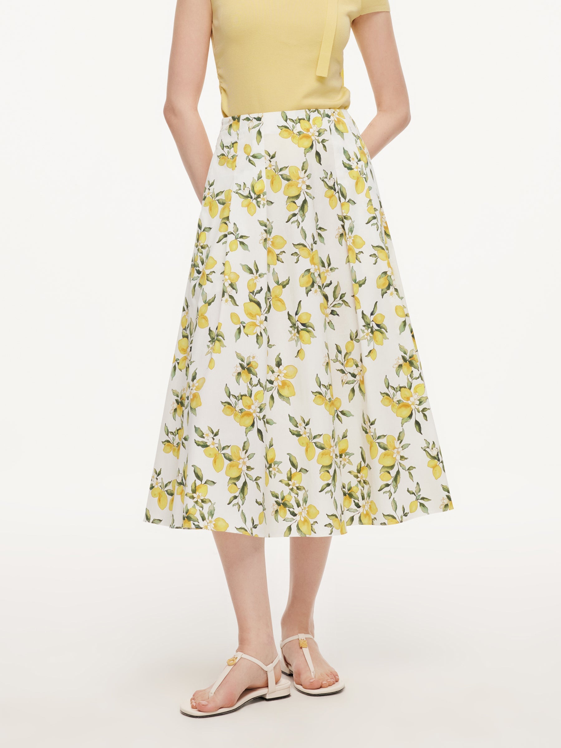 Lemon Print A-Line Skirt