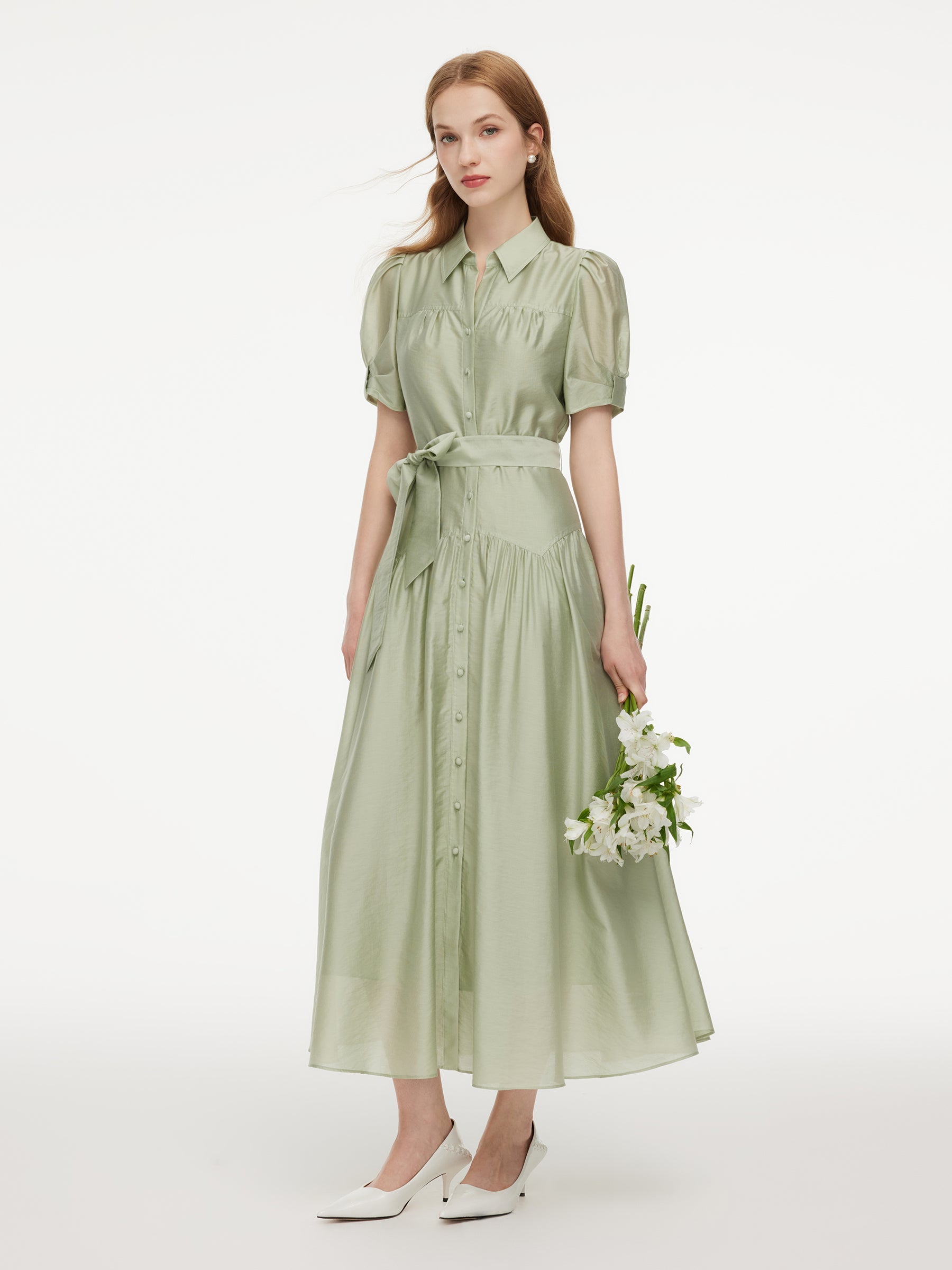 Belted A-Line Maxi Dress