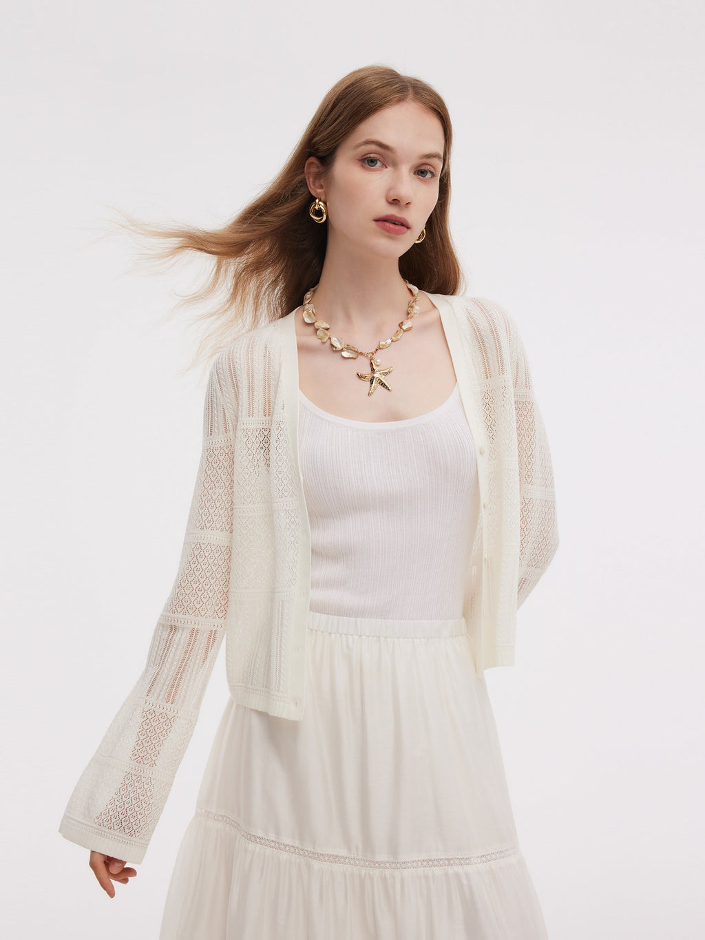 Tencel Openwork V-Neck Cardigan