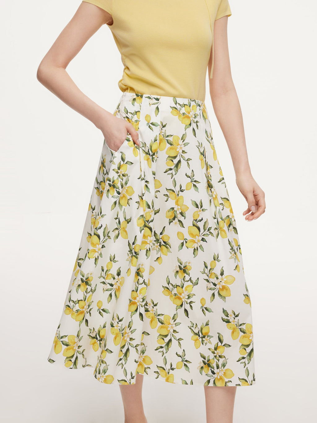 Lemon Print A-Line Skirt