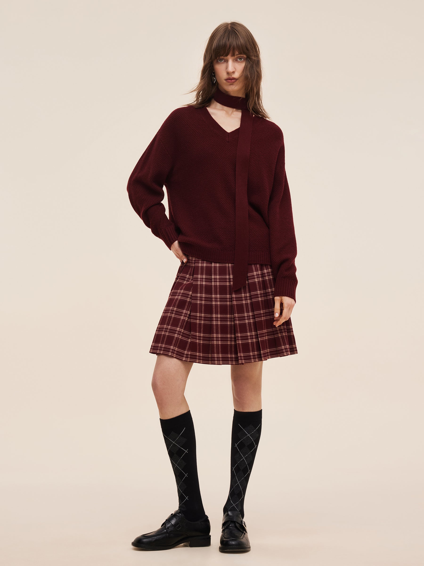 Wool Blend V-Neck Knit Top