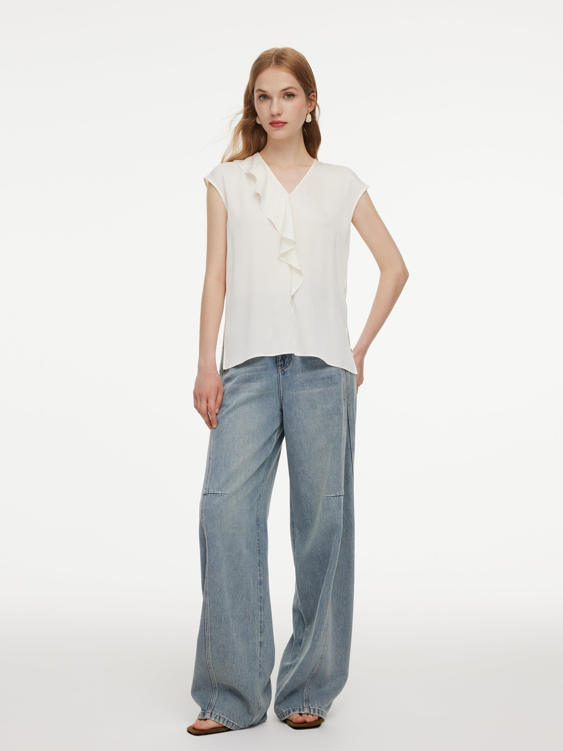 V-Neck Asymmetrical Ruffle