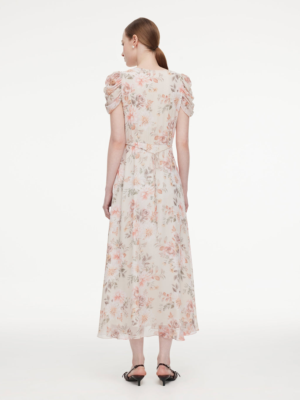 Crossover Neck Puff Sleeve Dress