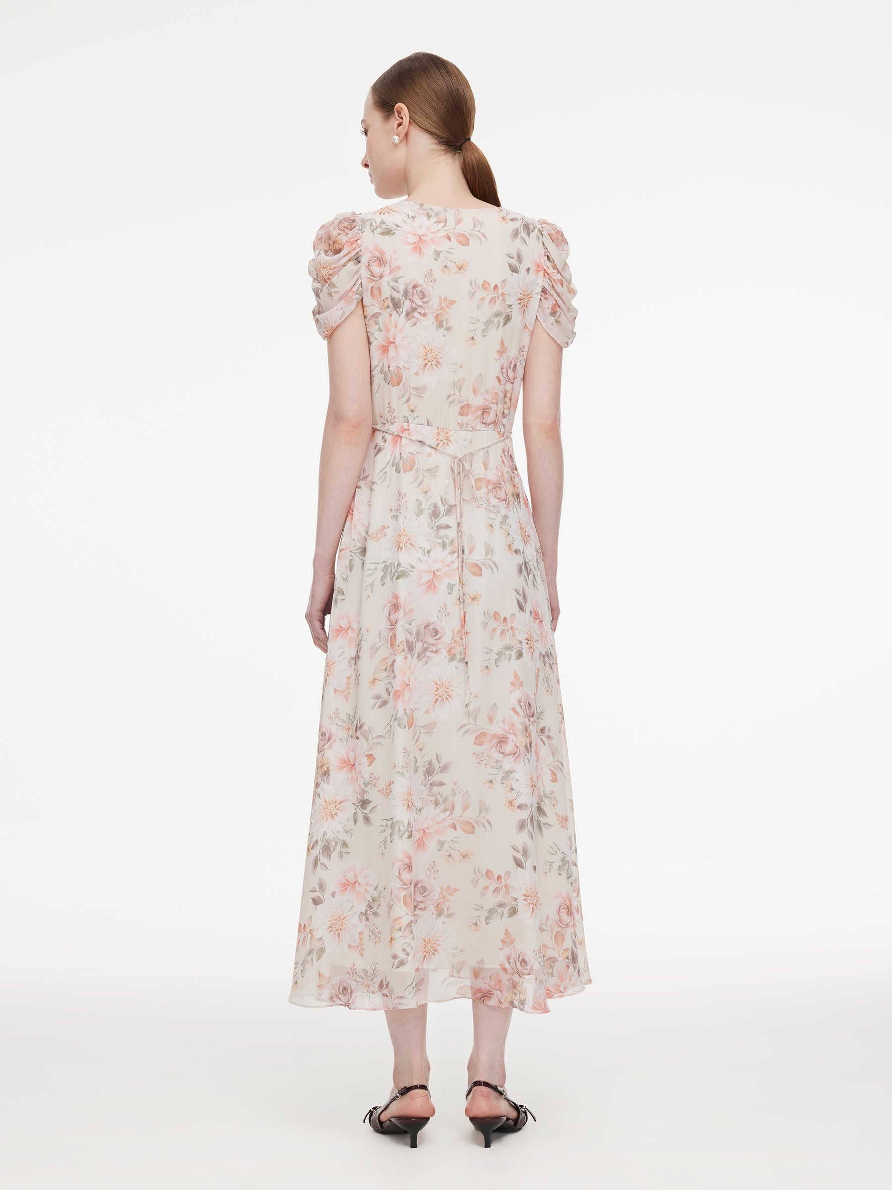Crossover Neck Puff Sleeve Dress