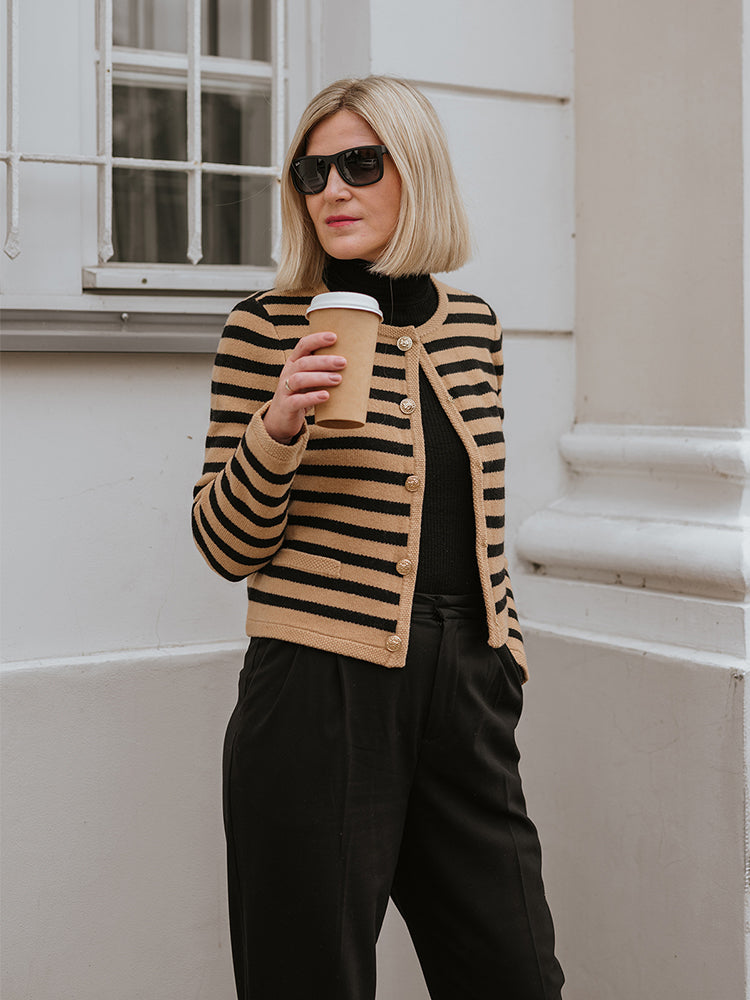 Wool Striped French Cardigan