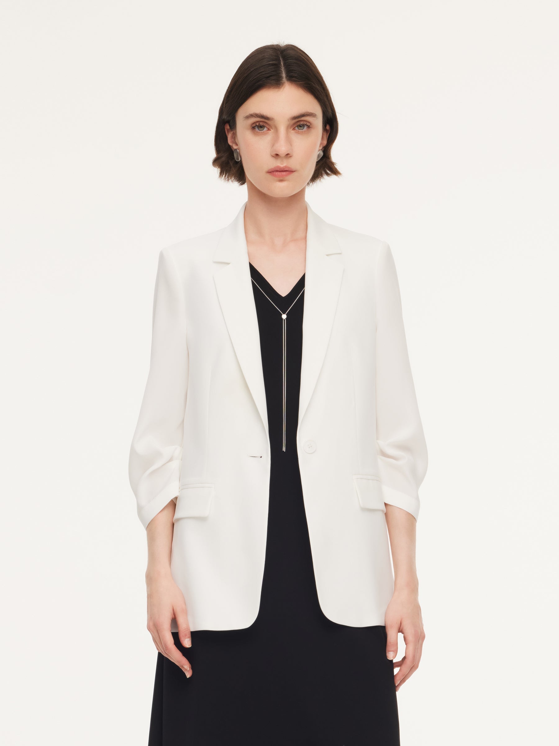 Triacetate Ruched Sleeve Blazer