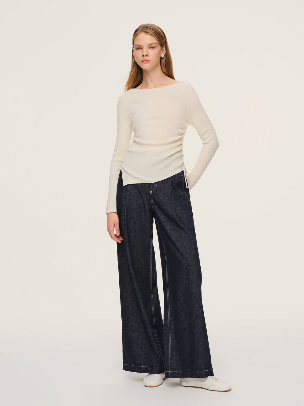 Wool Acetate Boat Neck Top