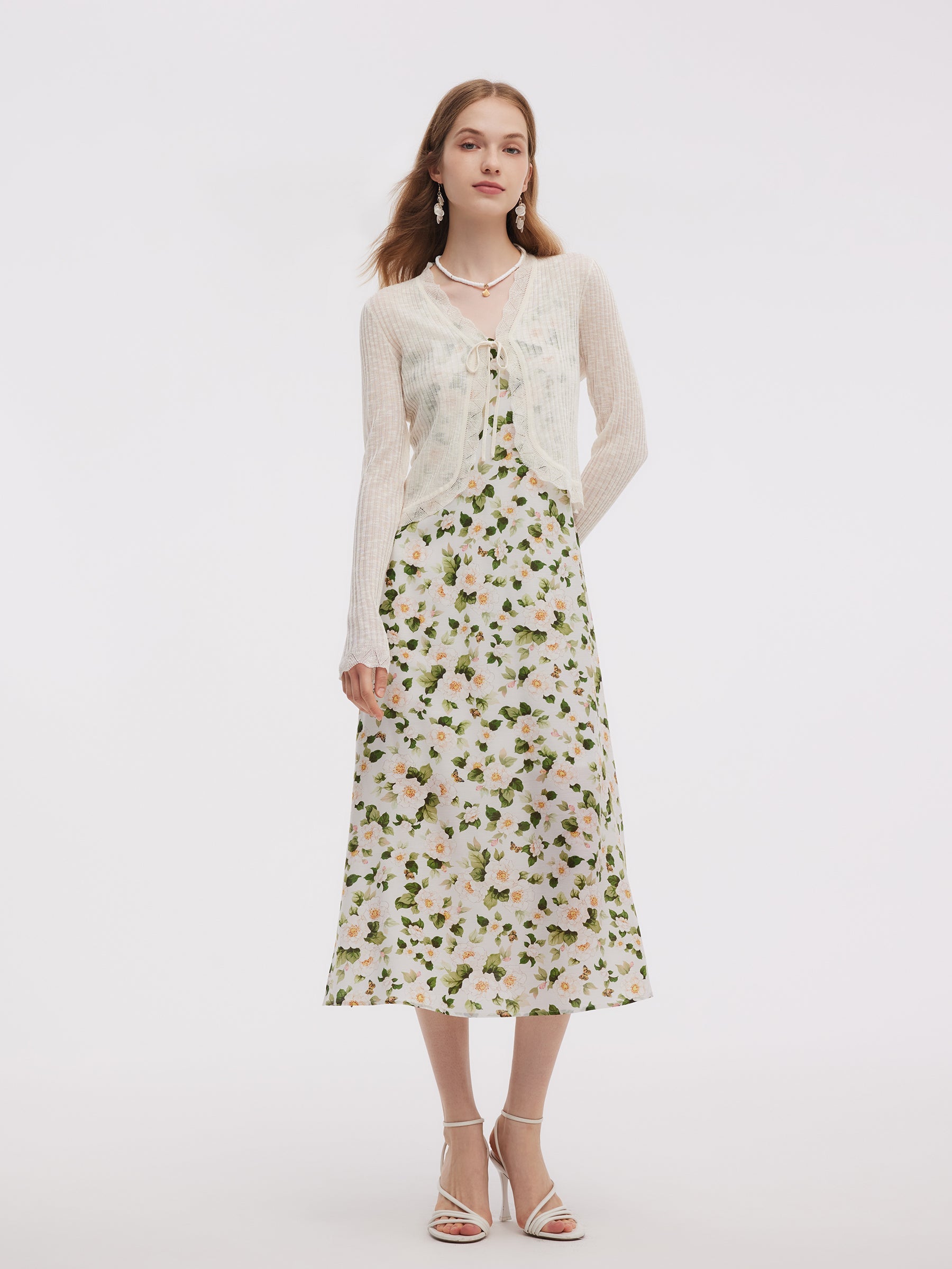 Wavy Trim Tie-Front Cardigan