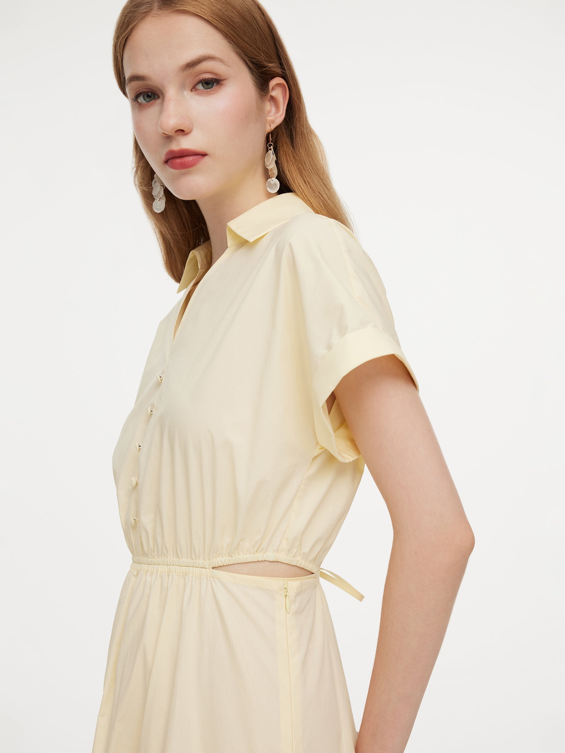 Cotton V-Neck Shirt Dress
