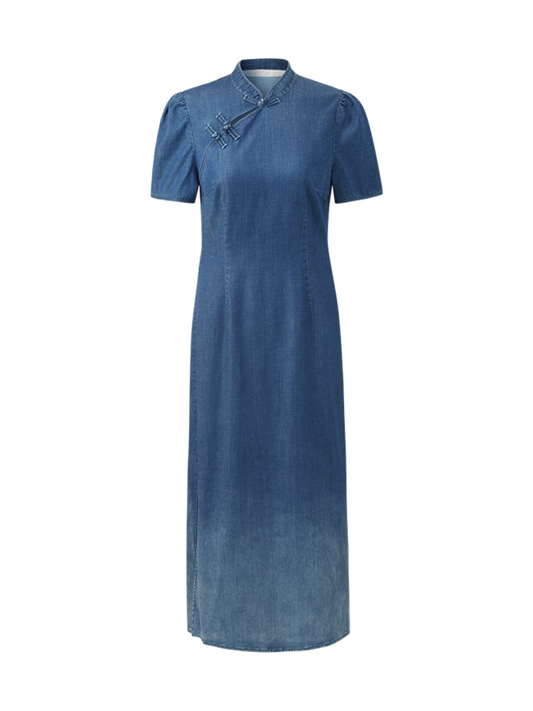 Gradient Denim Qipao Dress