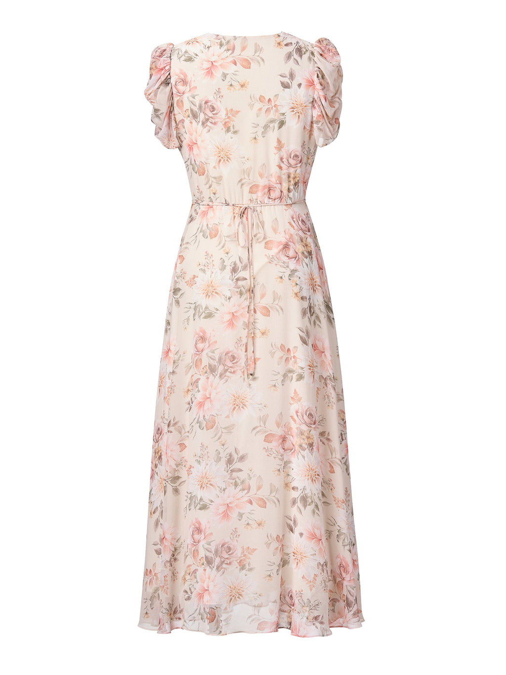 Crossover Neck Puff Sleeve Dress
