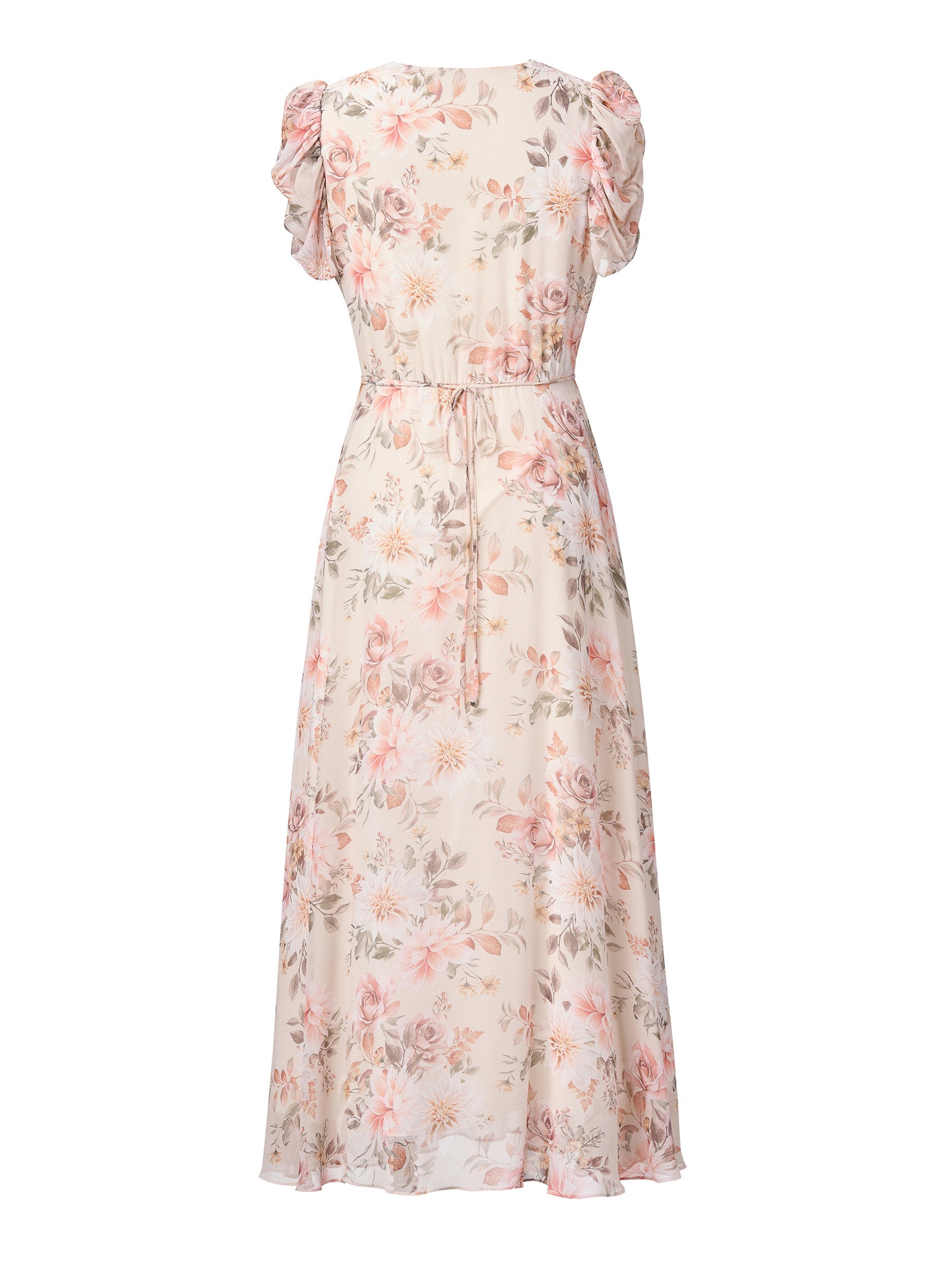 Crossover Neck Puff Sleeve Dress