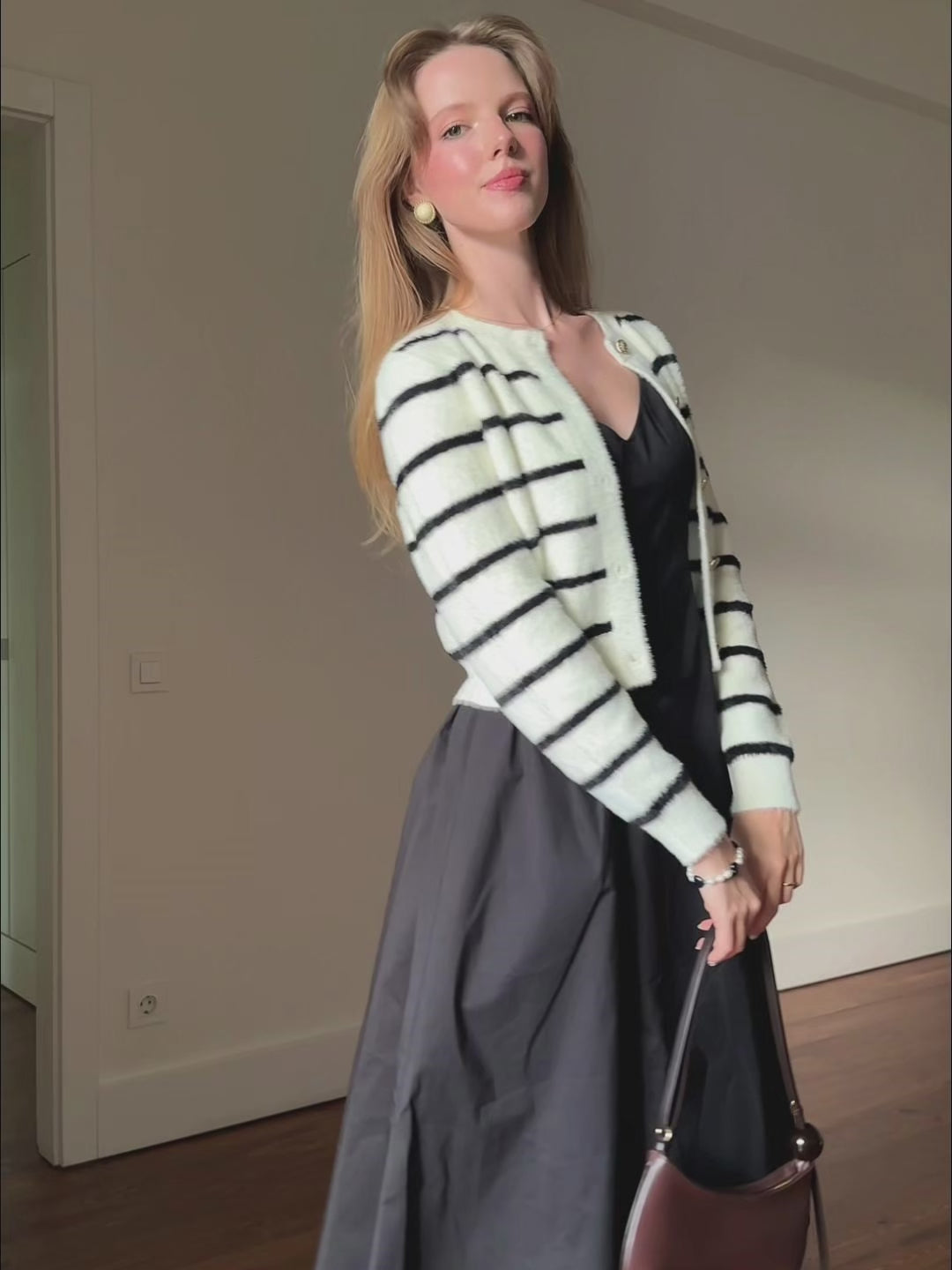 Metallic Button Versatile Cardigan