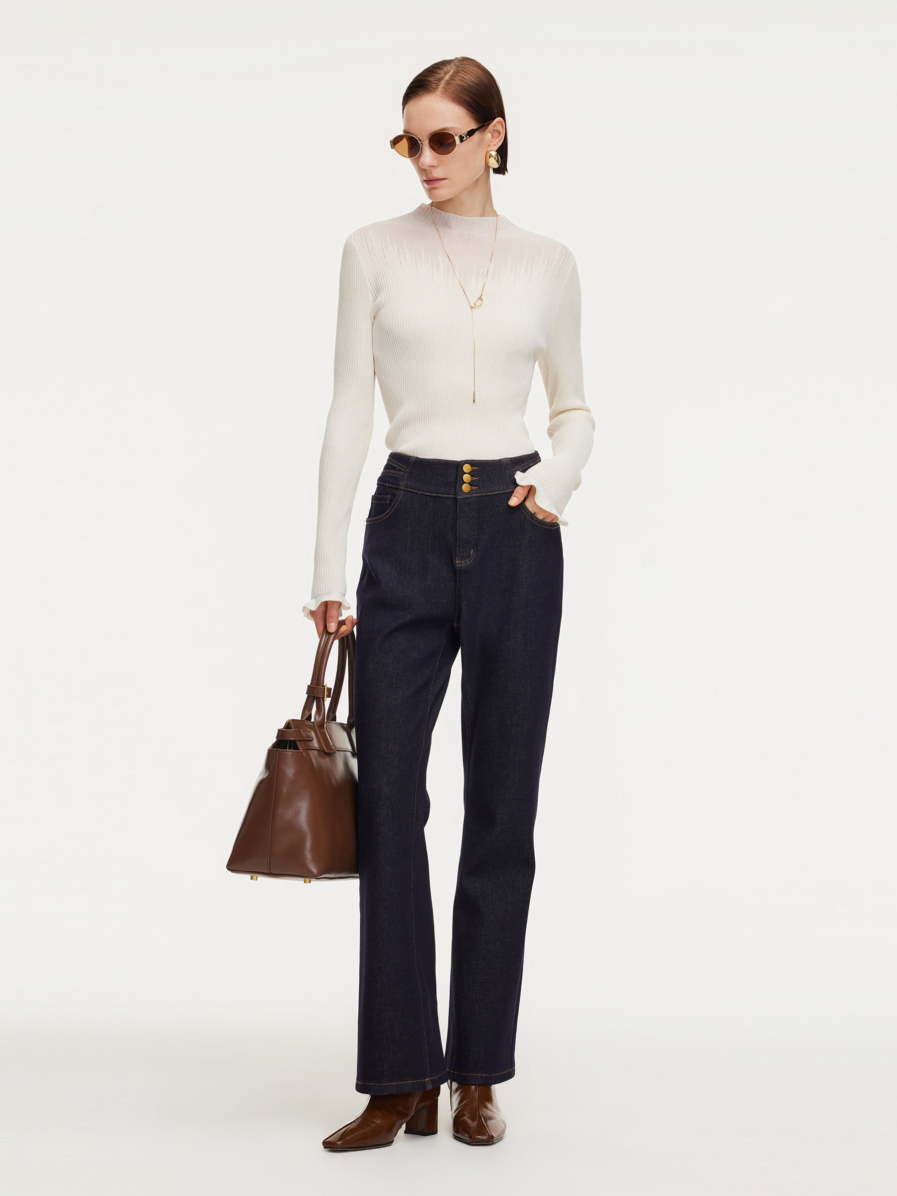 Tencel Wool Mock Neck Knit Top