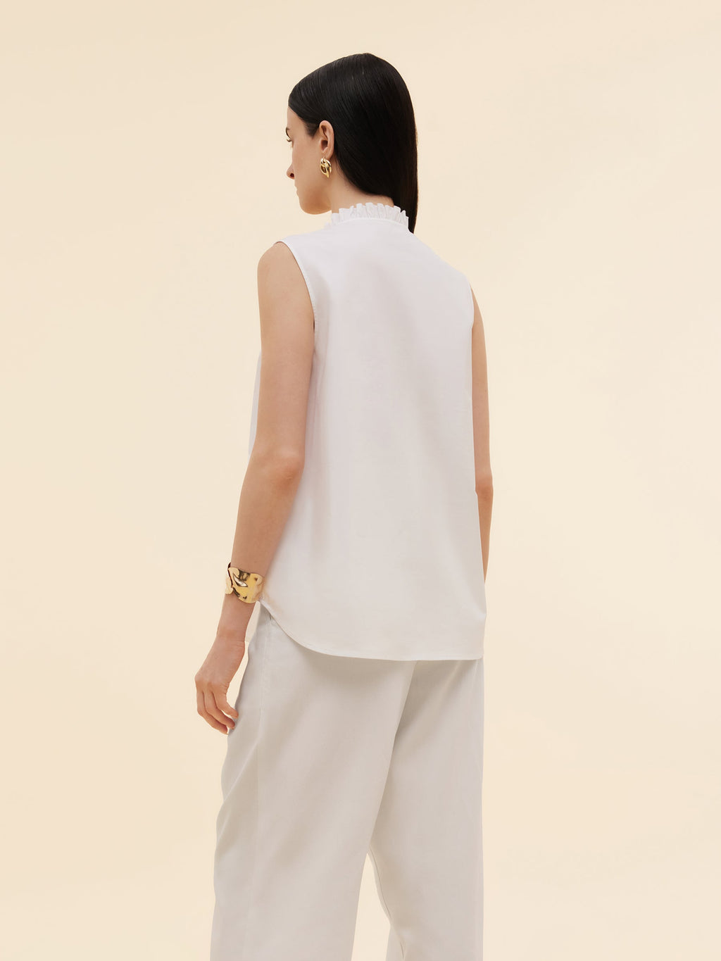 Ruffle Collar Pearl Button Shirt