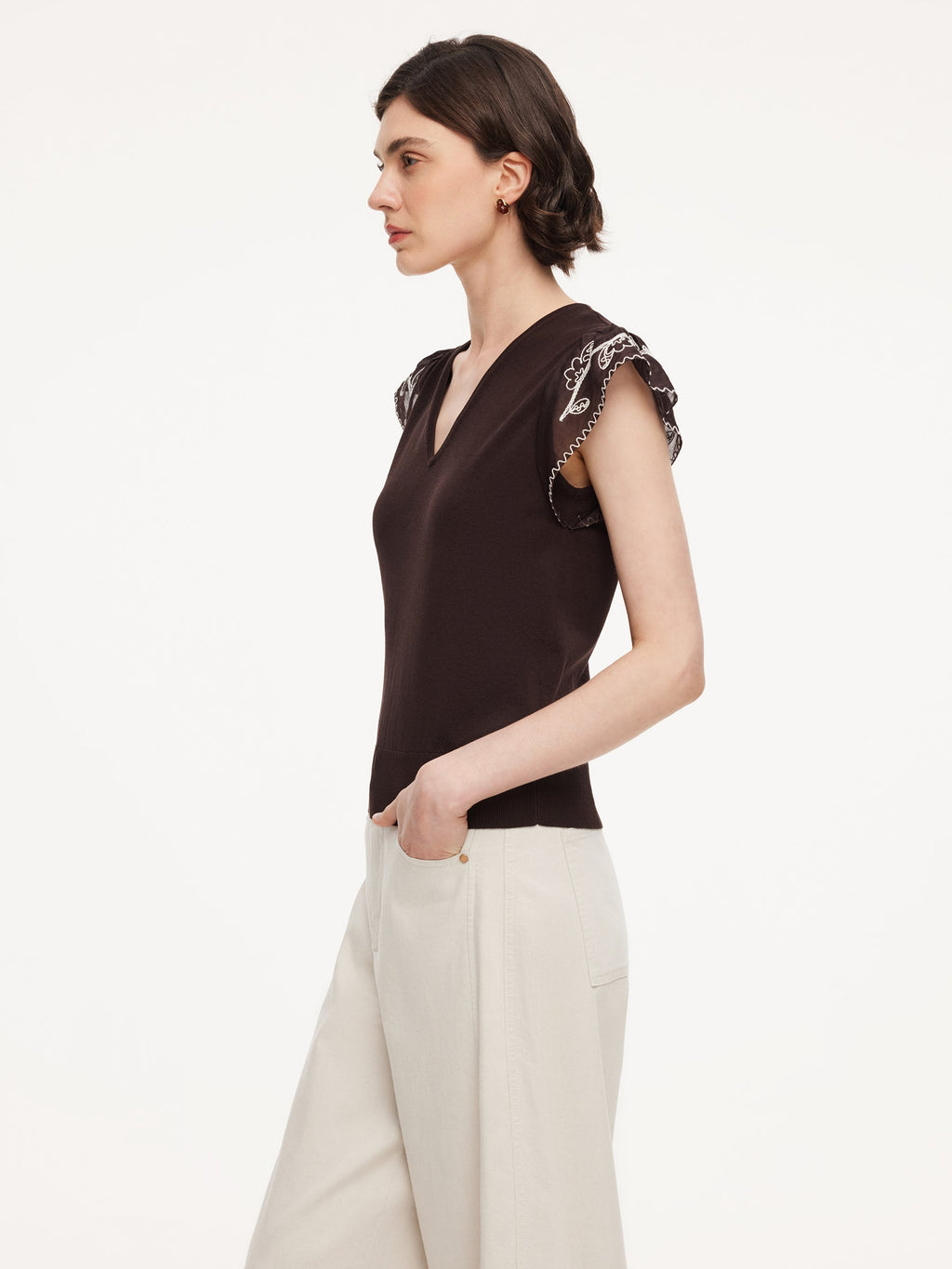 Tencel V-Neck Embroidered Crop