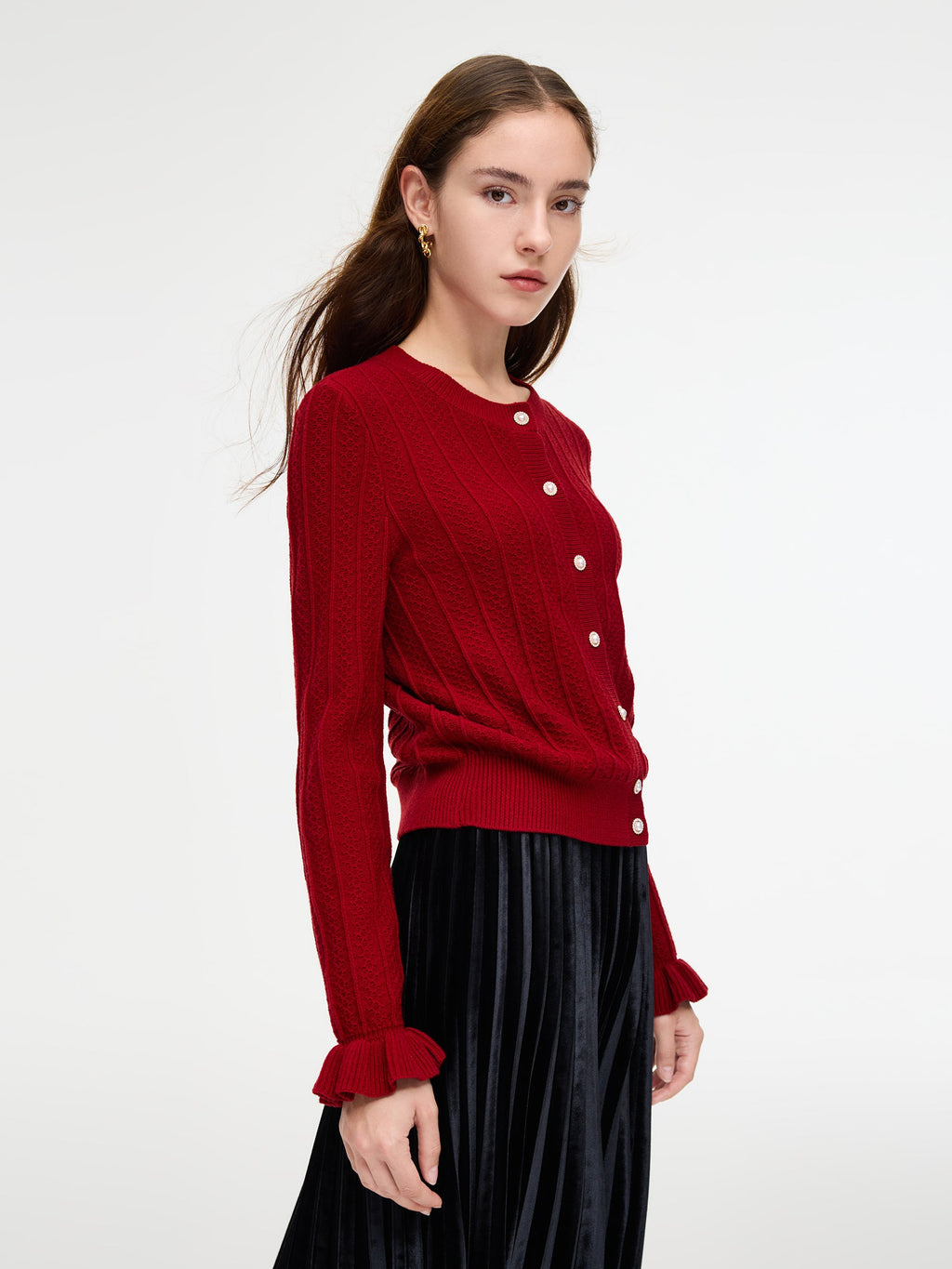 Tencel Wool Ruffle Cuff Cardigan