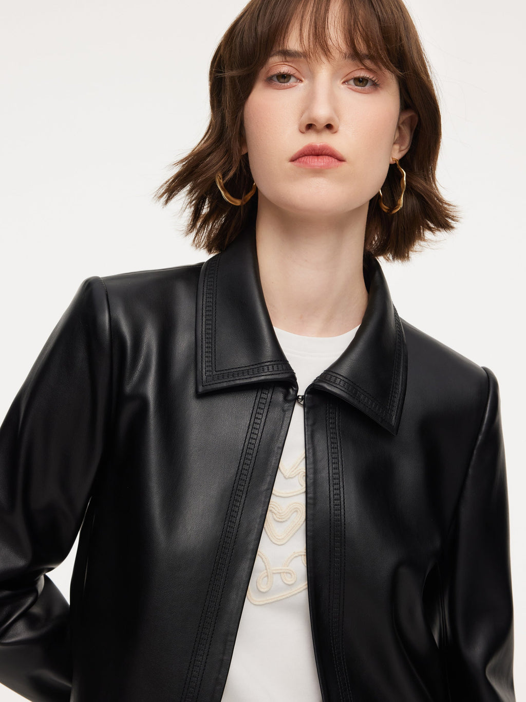 Eco-Friendly PU Leather Cropped Jacket