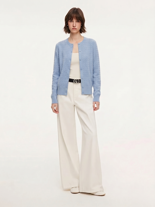 100% Cotton Cable Crew Cardigan