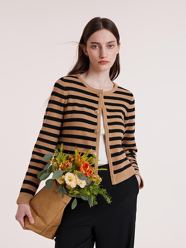 Wool Striped French Cardigan