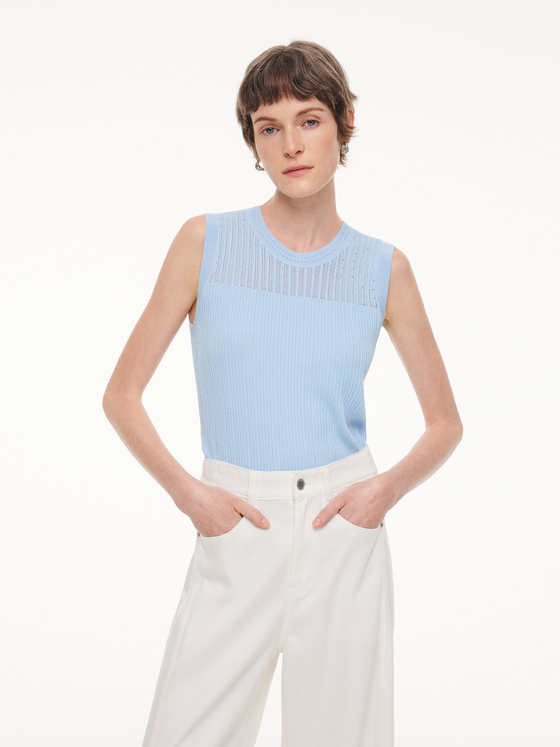 Lyocell Rhinestone Crew Neck