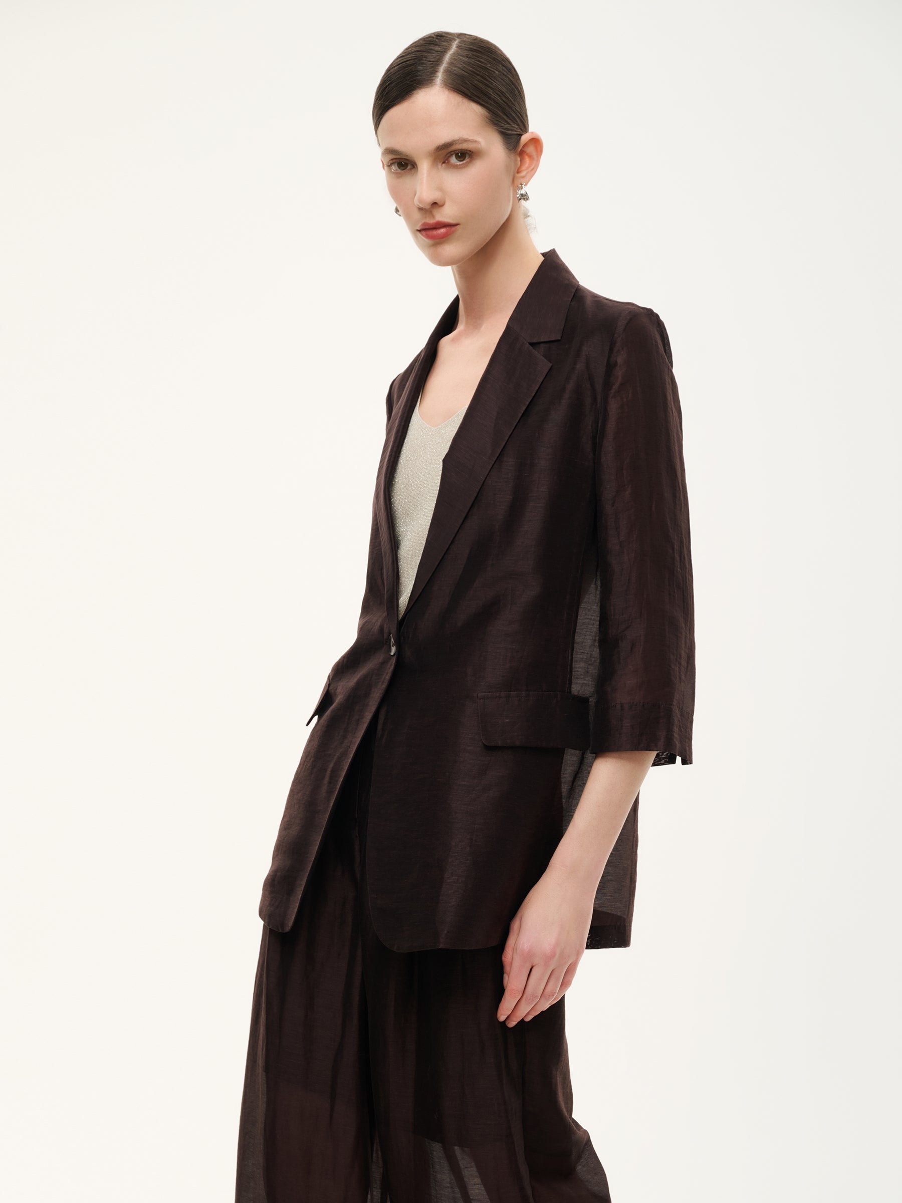 Tencel Linen 3/4 Sleeve Blazer