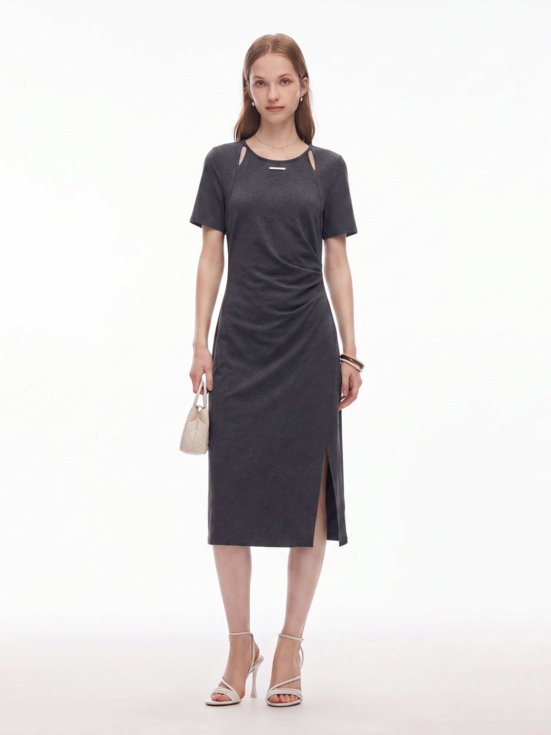 Knit Shoulder-Cutout Midi Dress