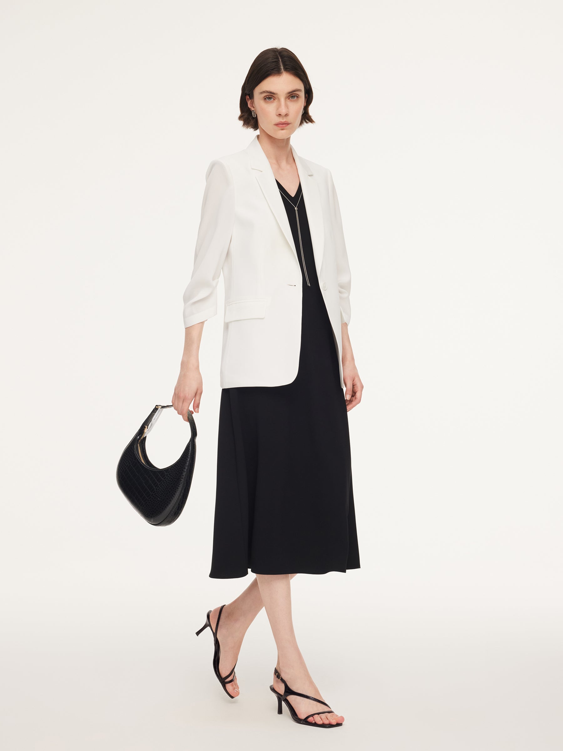 Triacetate Ruched Sleeve Blazer