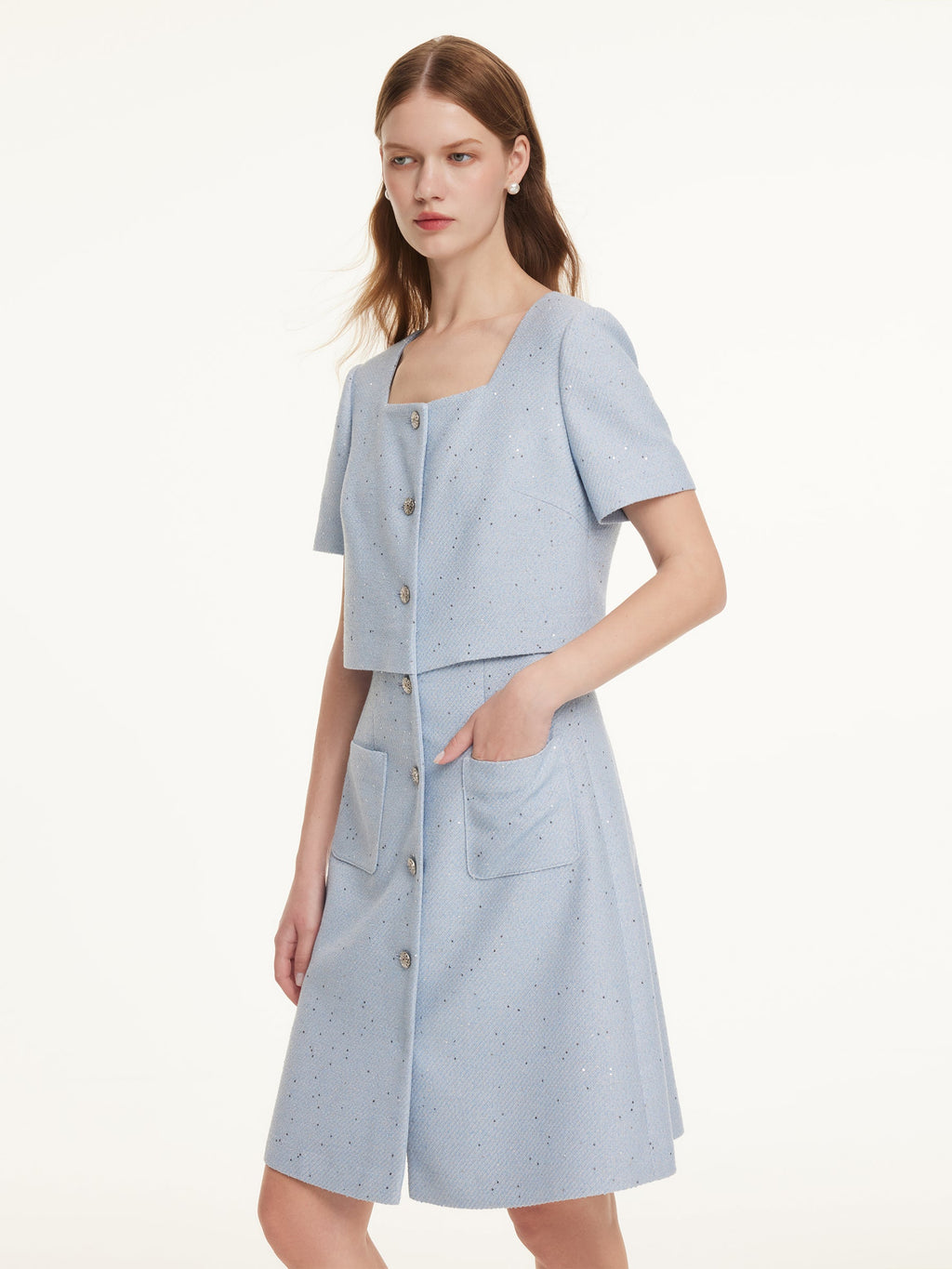 Sequin Acetate Tweed Dress