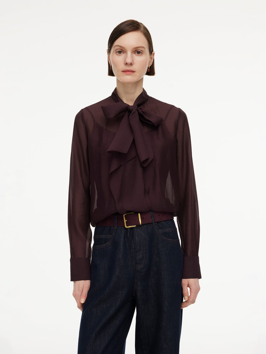Tie-Front Bow Silk Top