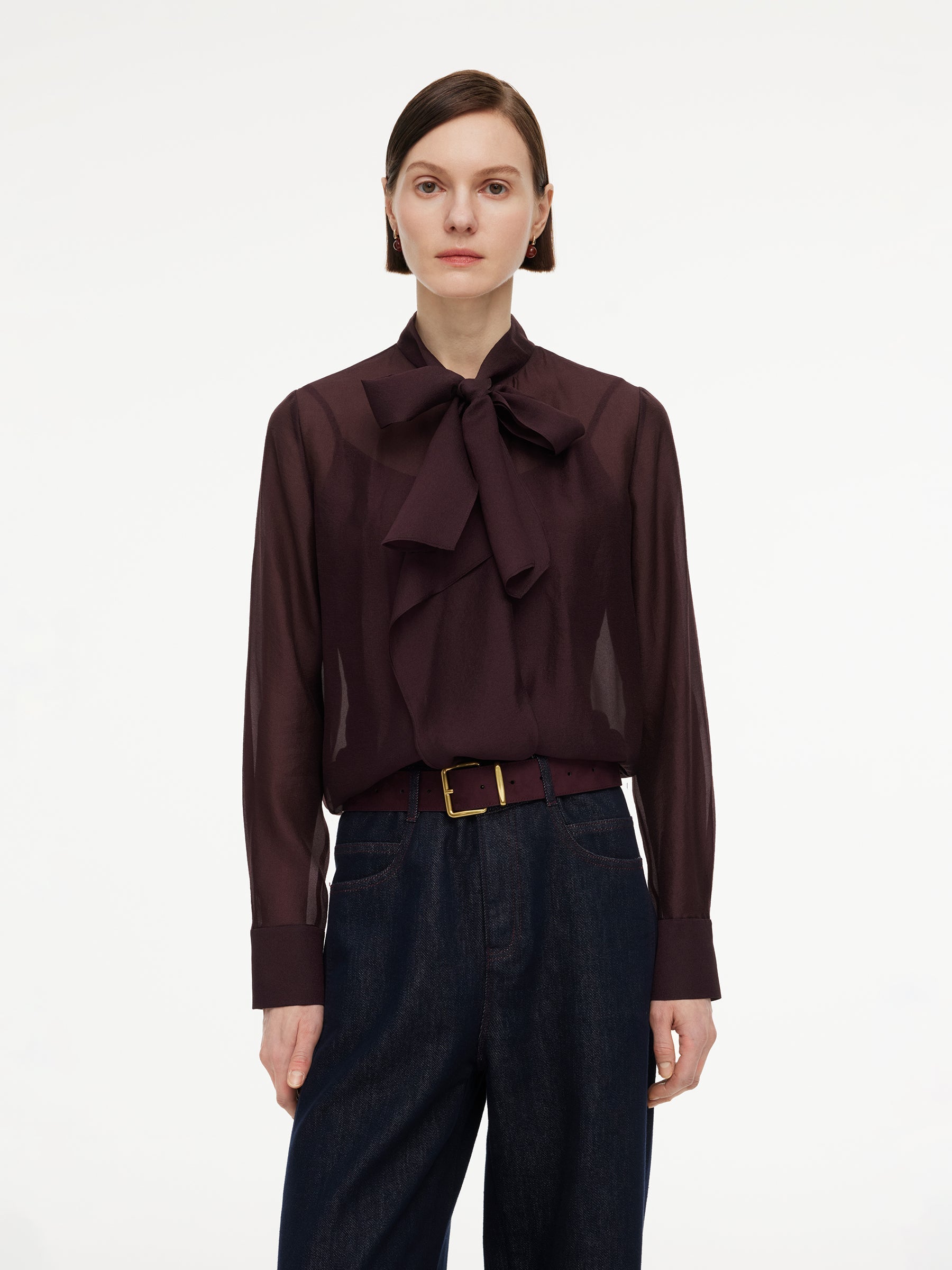 Tie-Front Bow Silk Top