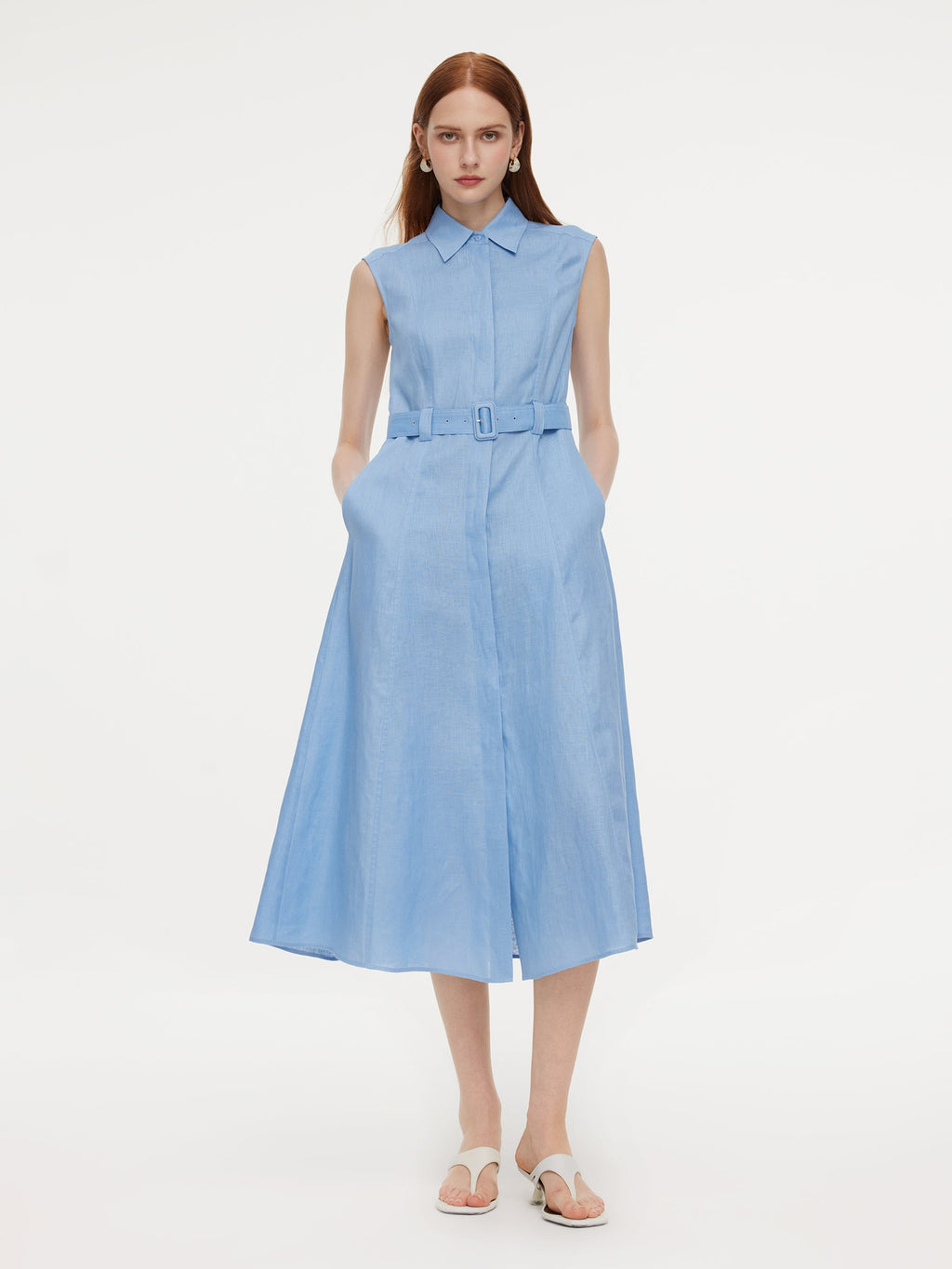 Linen Sleeveless Shirt Dress