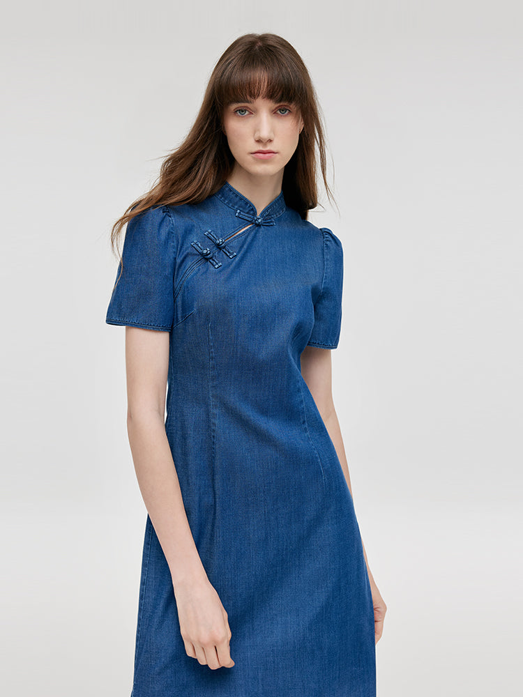 Gradient Denim Qipao Dress