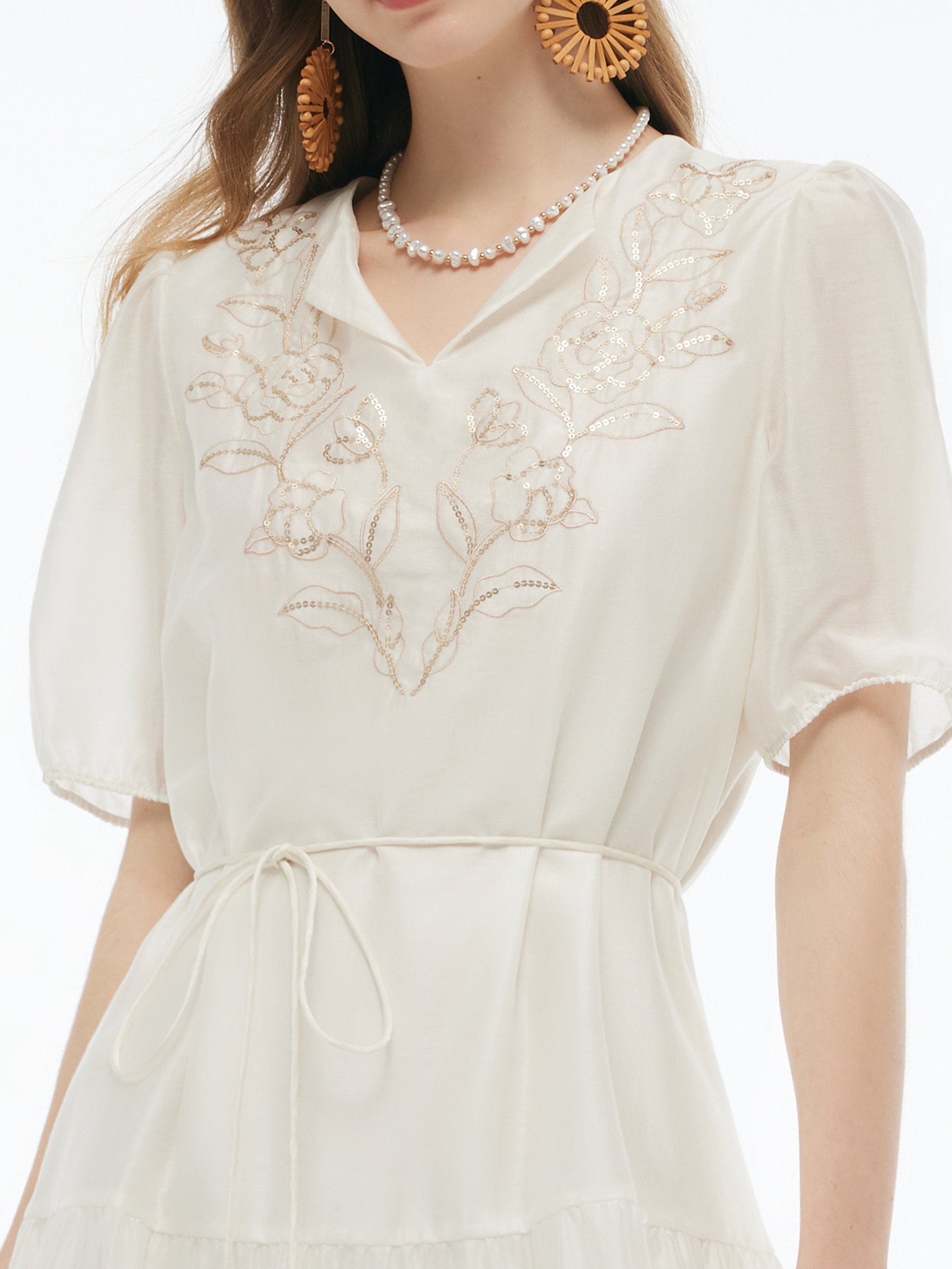 Tencel Sequin Embroidered Midi