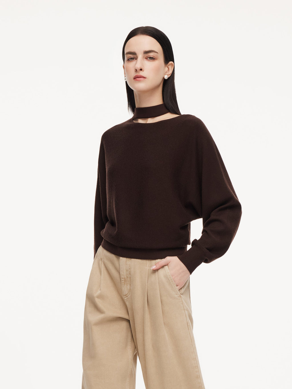 Wool Cutout Choker Sweater
