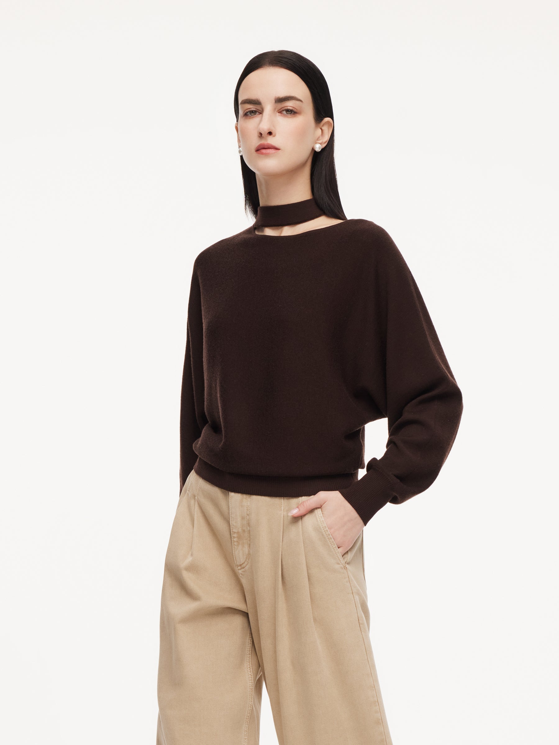 Wool Cutout Choker Sweater