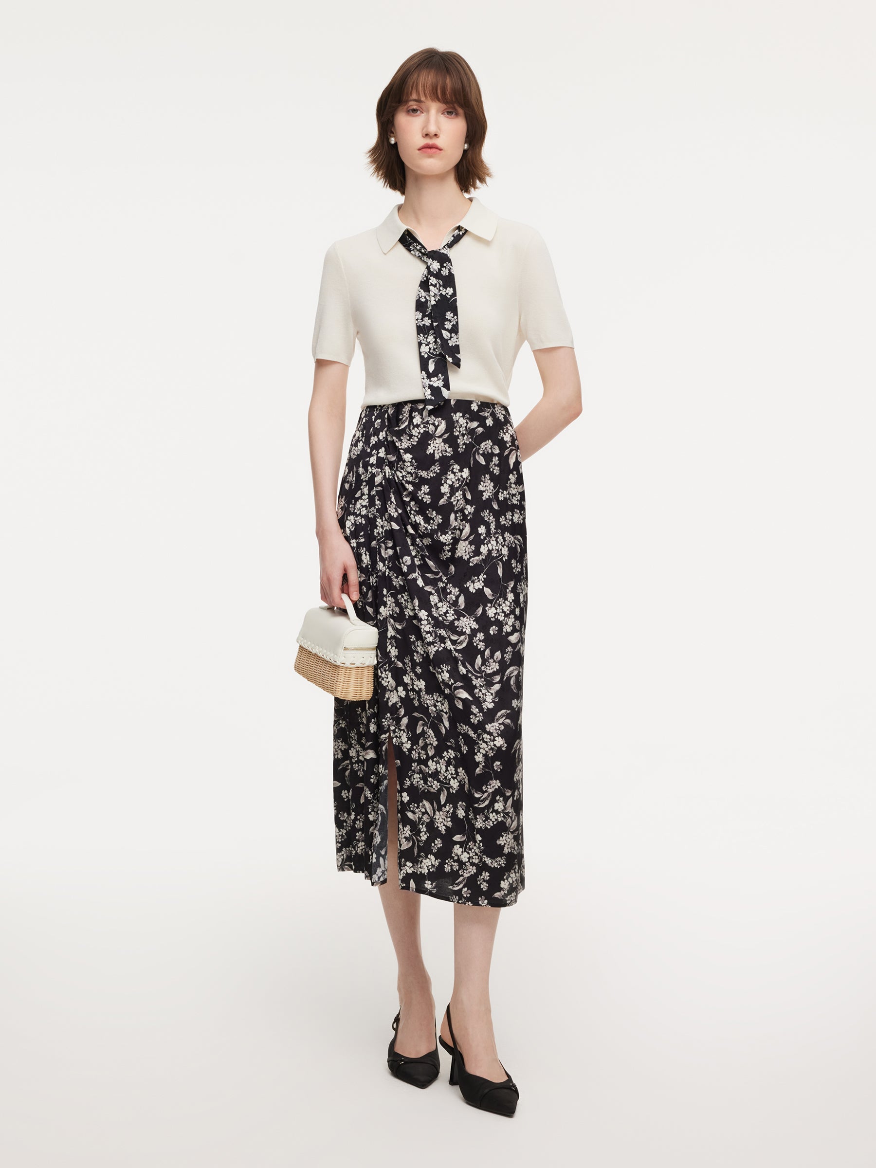 Twist-Front Slit Skirt