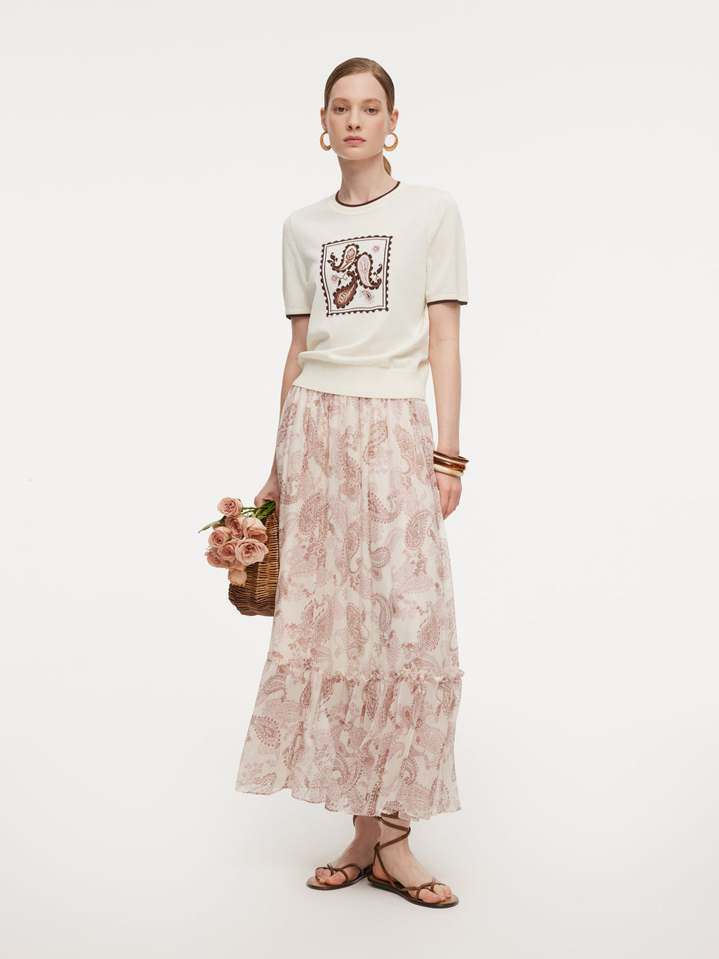 Lyocell Blend Stamp Print Knit Top