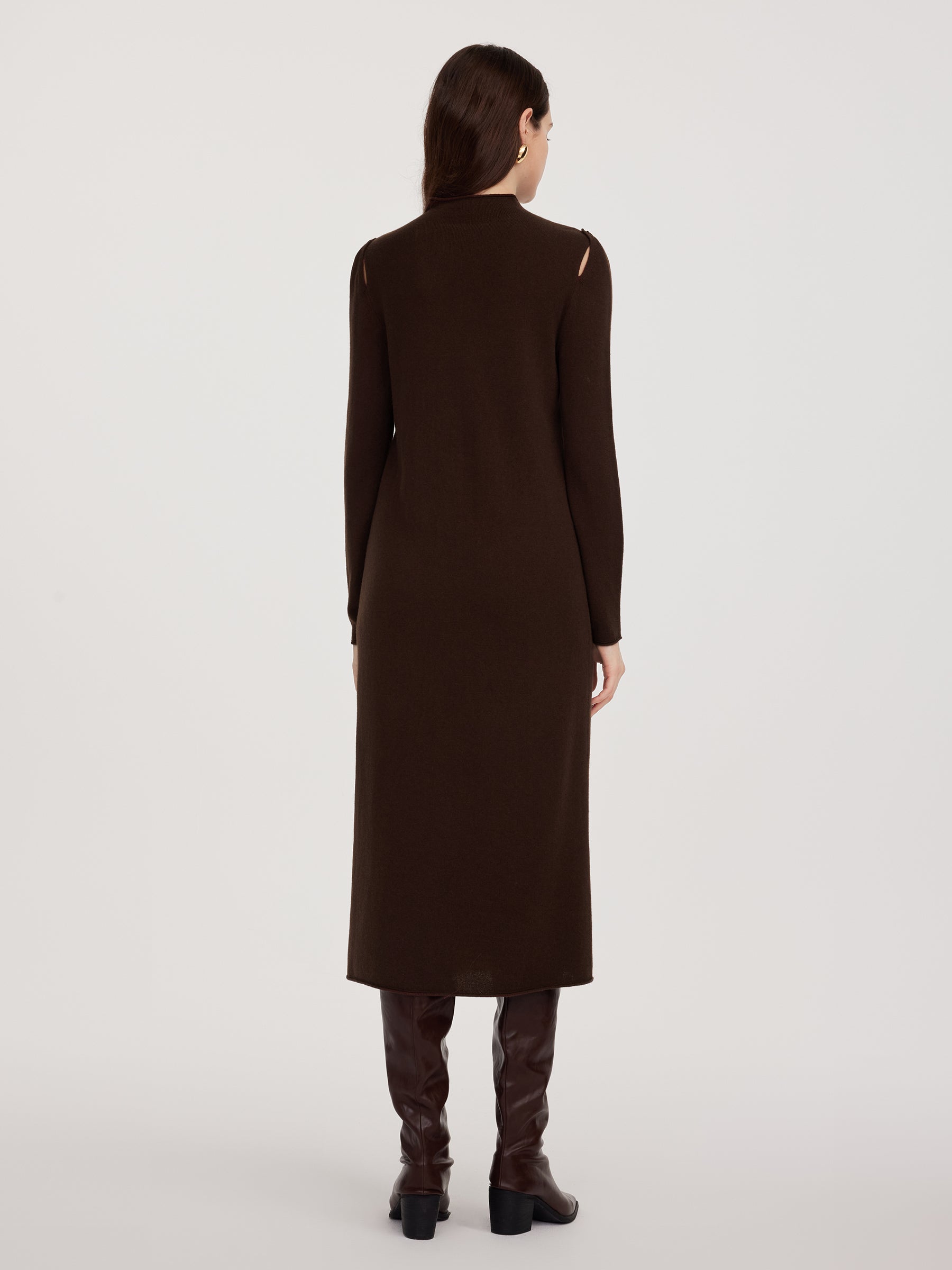 Wool Mock Neck Button-Shoulder Maxi Dress